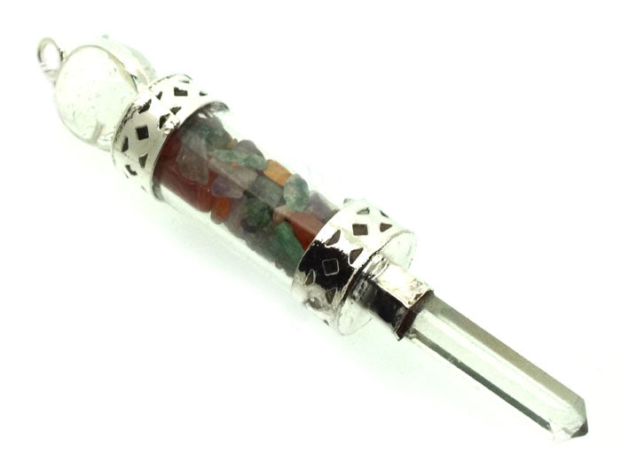 Chakra Gemstone Glass Vial Wand Pendant
