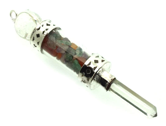 Chakra Gemstone Glass Vial Wand Pendant