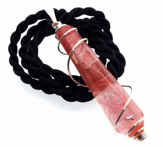 Cherry Quartz Crystal Wand Spiral Pendant