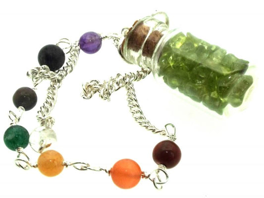 Peridot Glass Bottle Chakra Pendulum