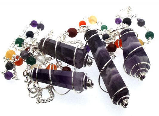 Chevron Amethyst Double Terminated Spiral Chakra Pendulum