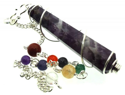 Chevron Amethyst Double Terminated Spiral Chakra Pendulum