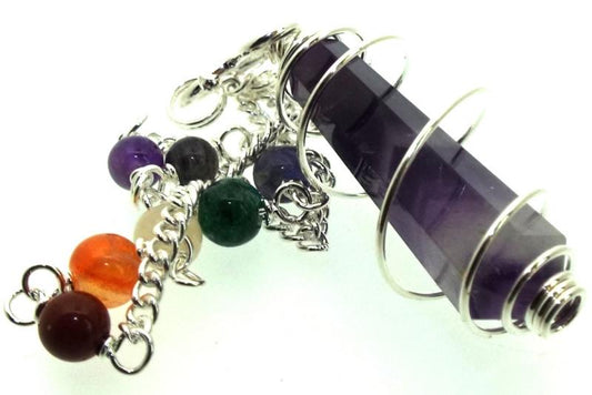 Chevron Amethyst Double Terminated Spiral Chakra Pendulum
