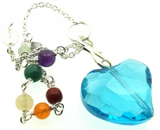 Blue Andara Crystal Heart Charm Chakra Pendulum