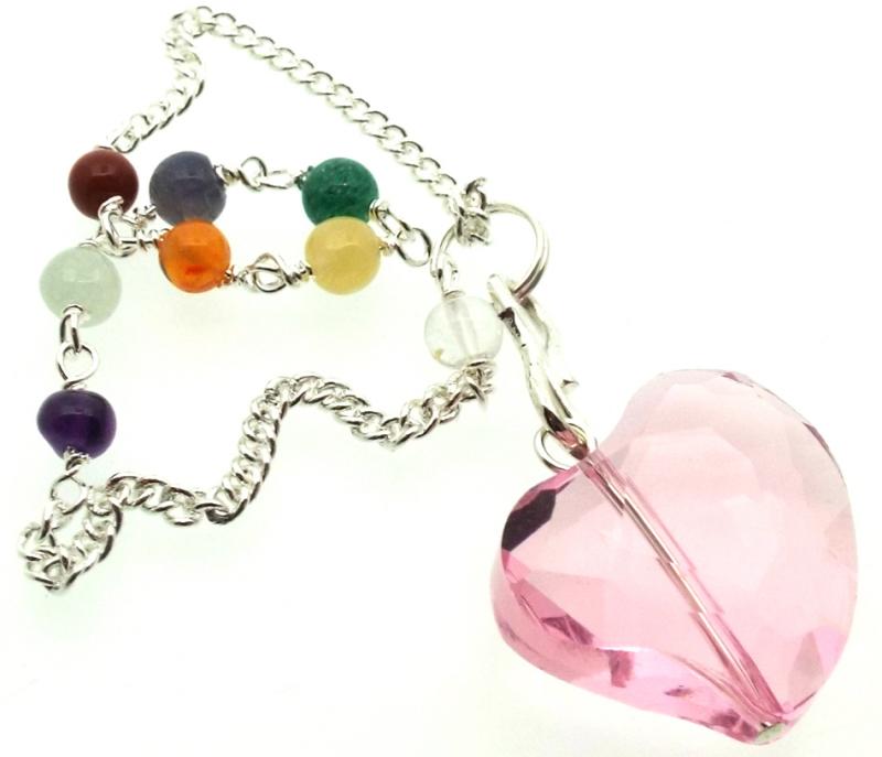 Pink Andara Crystal Heart Charm Chakra Pendulum