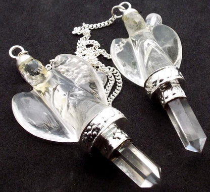 Clear Quartz Gemstone Carved Angel Pendulum