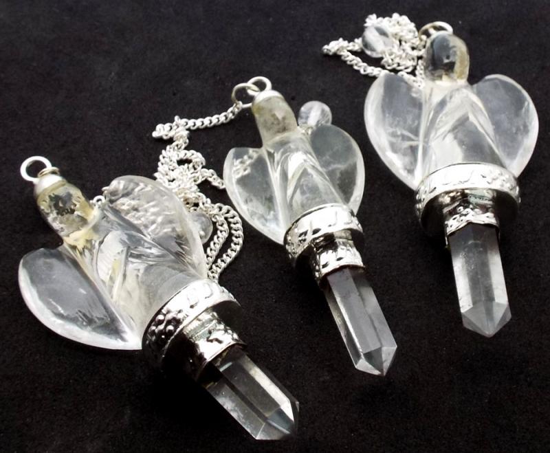 Clear Quartz Gemstone Carved Angel Pendulum