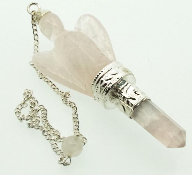 Rose Quartz Gemstone Carved Angel Pendulum