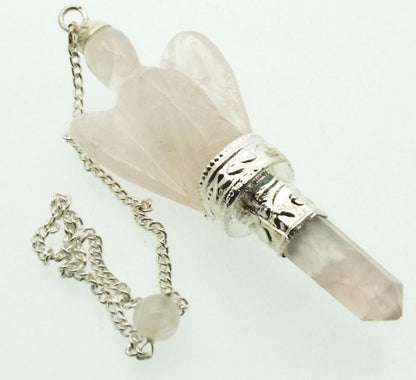 Rose Quartz Gemstone Carved Angel Pendulum