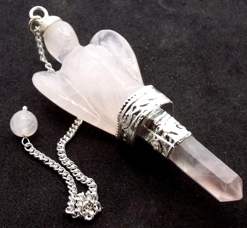 Rose Quartz Gemstone Carved Angel Pendulum