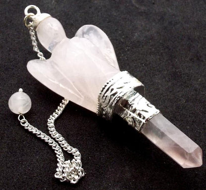 Rose Quartz Gemstone Carved Angel Pendulum