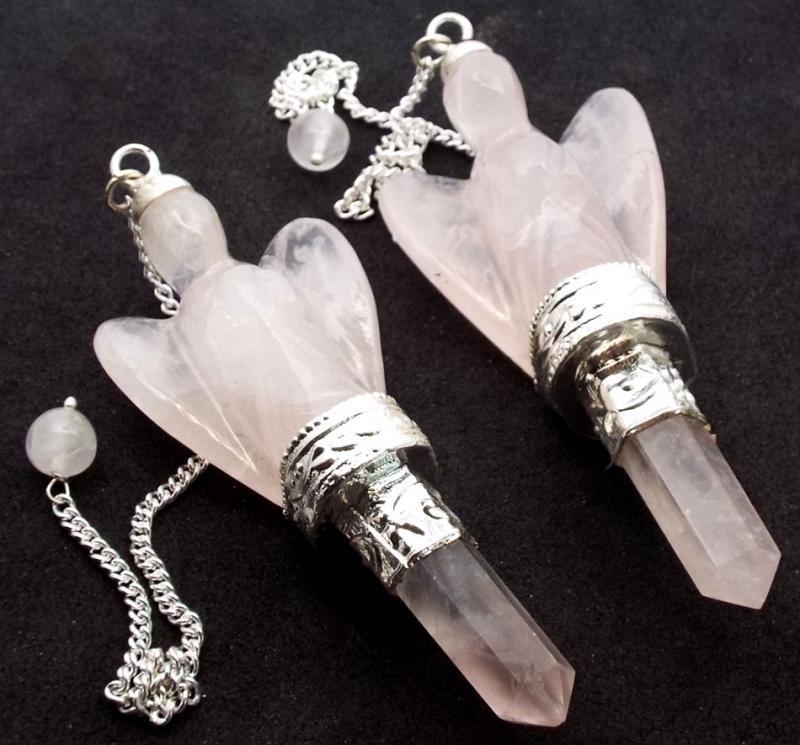 Rose Quartz Gemstone Carved Angel Pendulum