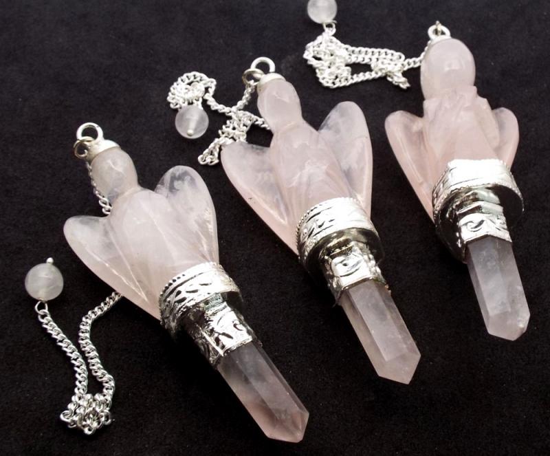 Rose Quartz Gemstone Carved Angel Pendulum