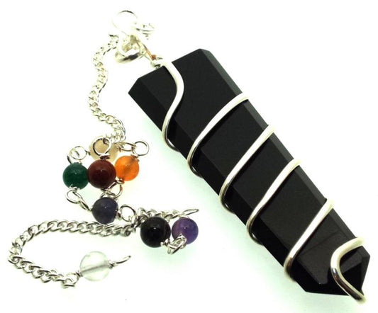 Black Agate Wired Chakra Pendulum