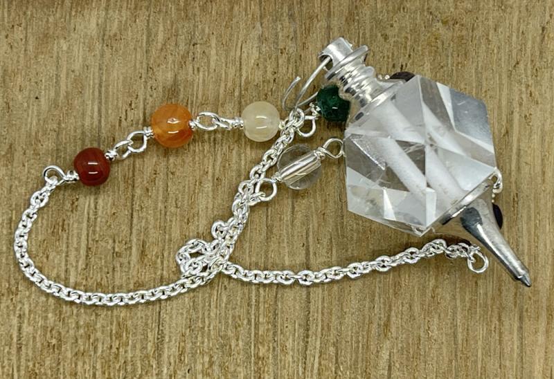 Clear Quartz Faceted Cube Chakra Pendulum