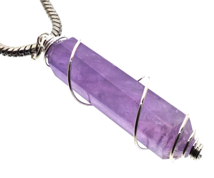 Amethyst Gemstone Double Terminated Wand Spiral Pendant