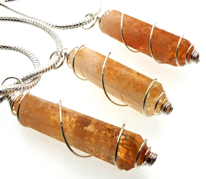 Citrine Gemstone Double Terminated Wand Spiral Pendant