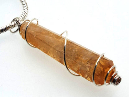 Citrine Gemstone Double Terminated Wand Spiral Pendant