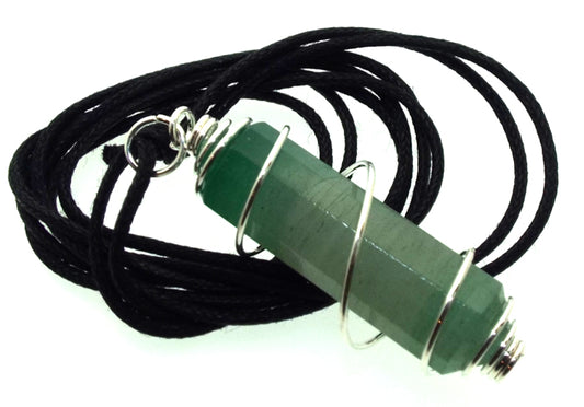 Green Aventurine Double Terminated Gemstone Wand Spiral Pendant