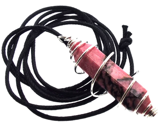 Rhodonite Double Terminated Gemstone Wand Spiral Pendant