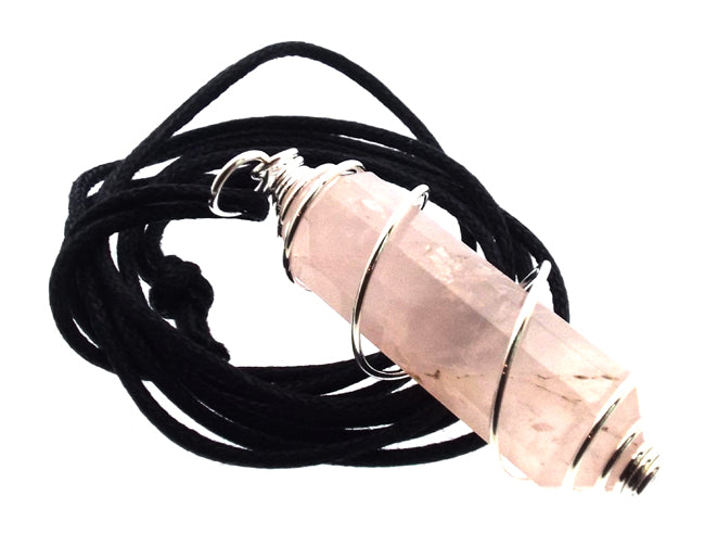 Rose Quartz Double Terminated Gemstone Wand Spiral Pendant