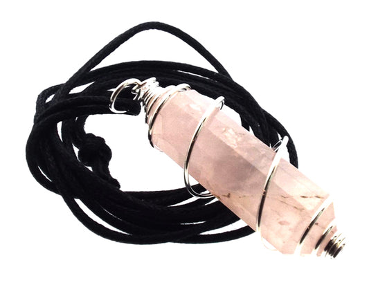 Rose Quartz Double Terminated Gemstone Wand Spiral Pendant