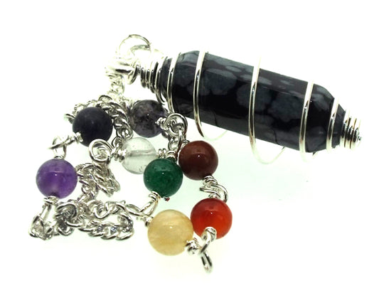 Snowflake Obsidian Gemstone Double Terminated Chakra Pendulum