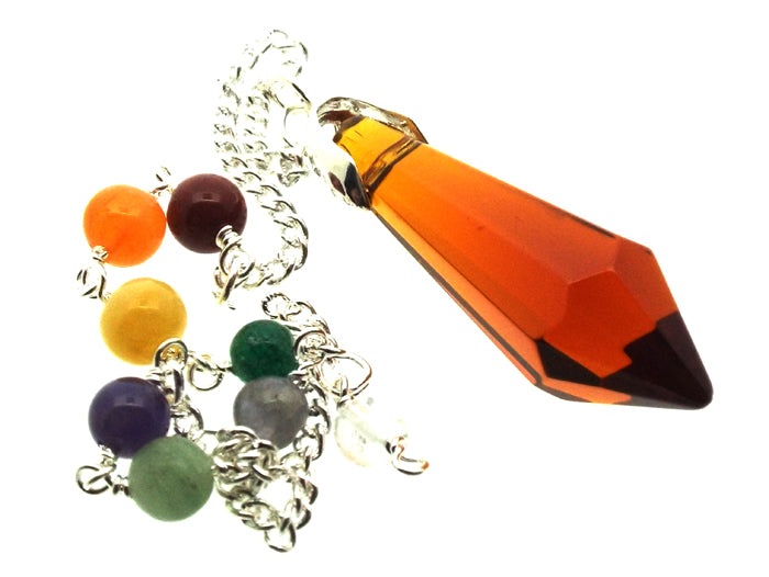 Dark Amber Coloured Glass Crystal Point Chakra Pendulum