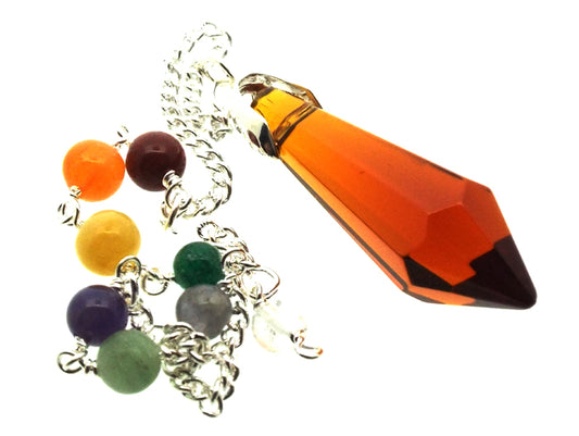 Dark Amber Coloured Glass Crystal Point Chakra Pendulum