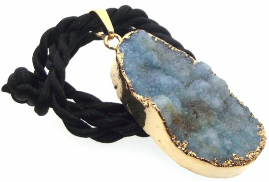 Druzy Blue Quartz Crystal Electroplated Pendant Design 01