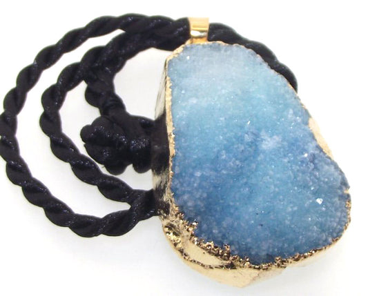 Druzy Blue Quartz Crystal Electroplated Pendant Design 03