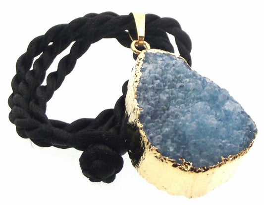 Druzy Blue Quartz Crystal Electroplated Pendant Design 04