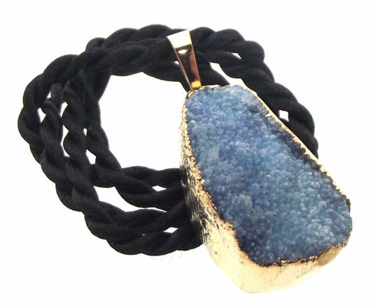 Druzy Blue Quartz Crystal Electroplated Pendant Design 06