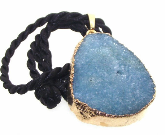 Druzy Blue Quartz Crystal Electroplated Pendant Design 07