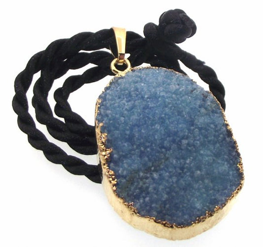 Druzy Blue Quartz Crystal Electroplated Pendant Design 08