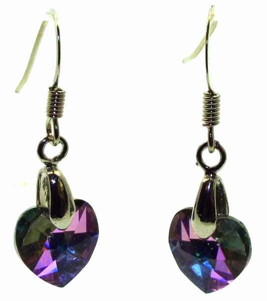 Purple Aurora Borealis Crystal Glass Heart Fishhook Earrings