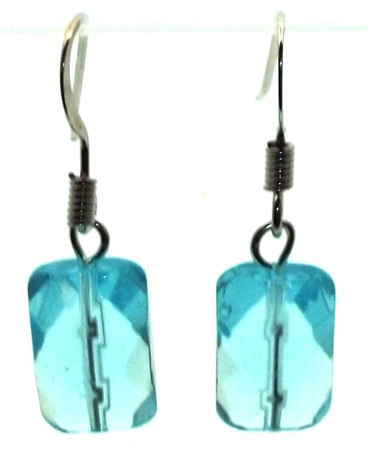 Blue Topaz Faceted Crystal Glass Fishhook Earrings