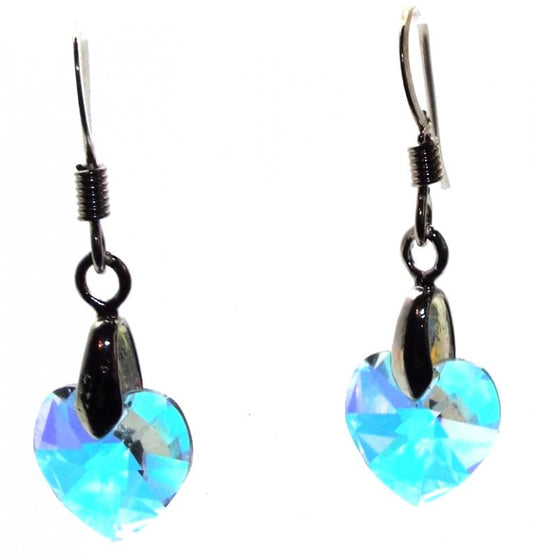 Faceted Aurora Borealis Crystal Glass Heart Fishhook Earrings