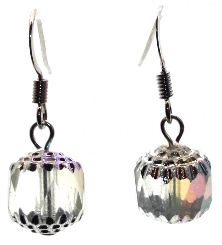 Faceted Crystal Glass Lantern Fishhook Earrings
