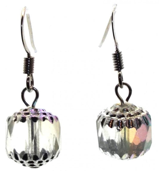Faceted Crystal Glass Lantern Fishhook Earrings