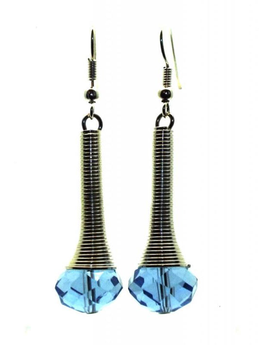 Blue Sparkling Faceted Dropper Fishhook Earrings