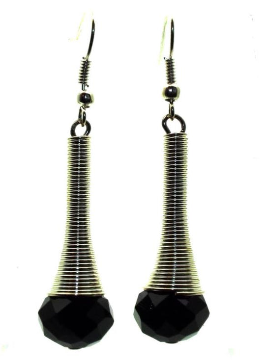 Black Sparkling Faceted Dropper Fishhook Earrings