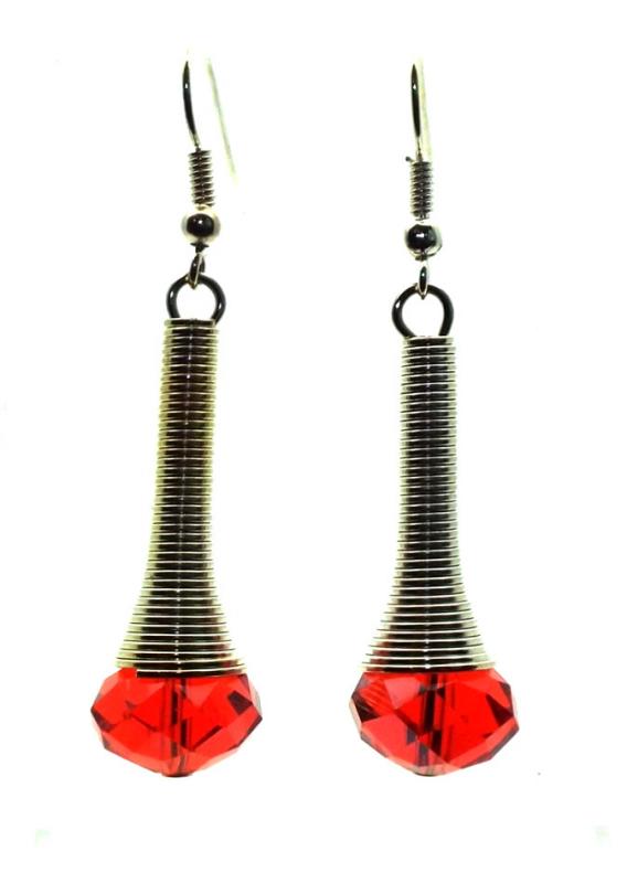 Red Sparkling Faceted Dropper Fishhook Earrings