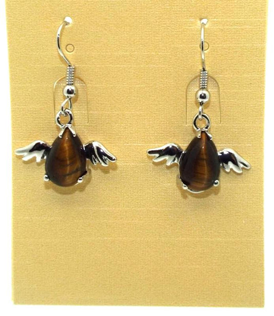 Tigers Eye Gemstone Angel Fishhook Earrings