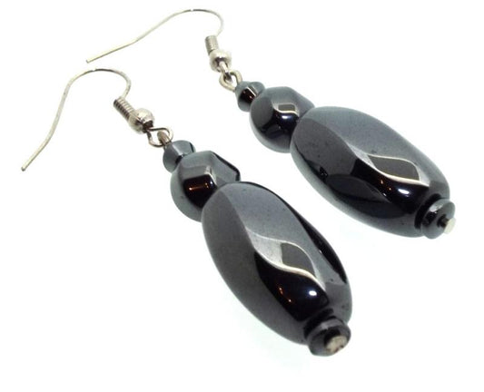 Hematite Bead Fishhook Earrings