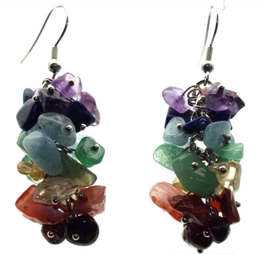 Chakra Gemstone Chip Cluster Earrings