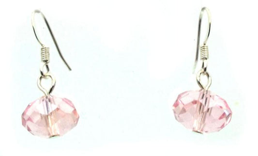 Pink Crystal Glass Fishhook Earrings