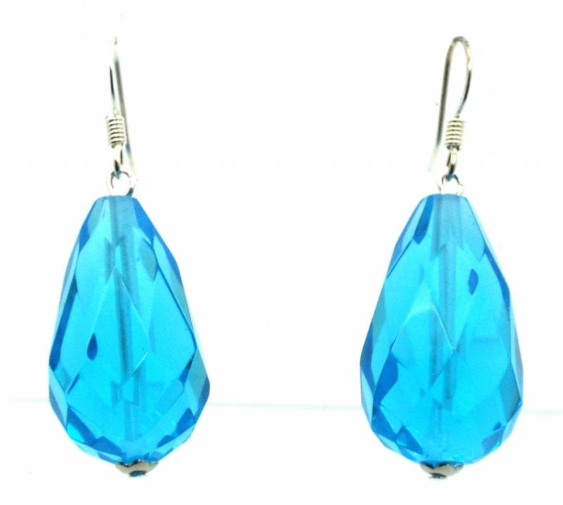 Chunky Blue Crystal Glass Fishhook Earrings
