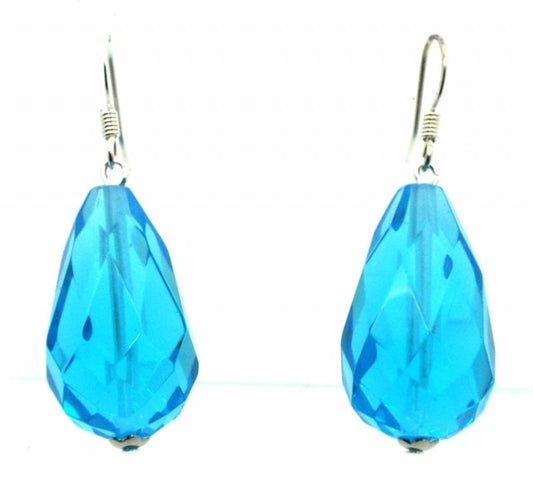 Chunky Blue Crystal Glass Fishhook Earrings