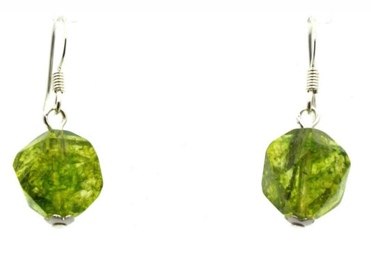 Peridot Random Faceted Crystal Glass Fishhook Earrings